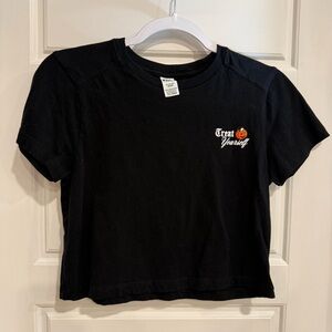 PINK Victoria's Secret Black Crop Top with 'Treat Yourself' Graphic size XS